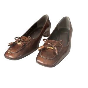 Stuart Weitzman Patent Leather Tassel Pumps Cognac Size 6 W Wide